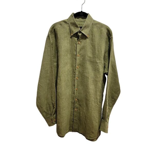 Scott Barber Linen Shirt Men's Medium Long Sleeve Preppy Office Green Colorful - Picture 1 of 11